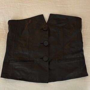 Zara Black Strapless Leather Button Front Bustier Top Size M